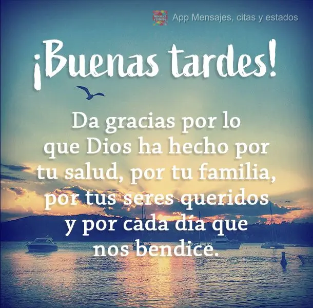 Da gracias por lo que Dios ha hecho por tu salud, por tu familia, por tus seres queridos y por cada día que nos bendice. ¡Buenas tardes!