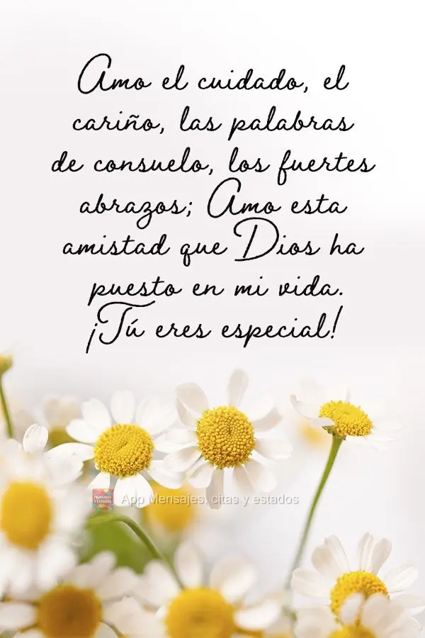 Amo el cuidado, el cariño, las palabras de consuelo, los fuertes abrazos; Amo esta amistad que Dios ha puesto en mi vida. ¡Tú eres especial!