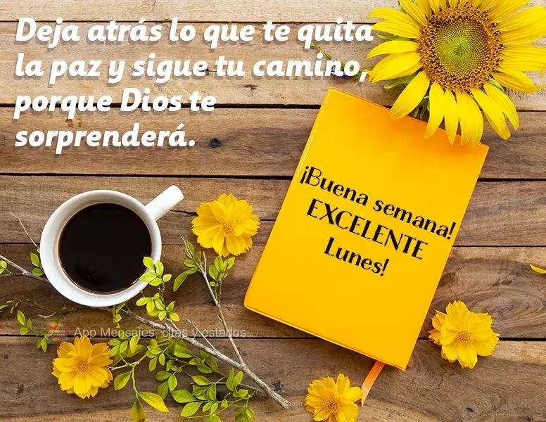 Deja atrás lo que te quita la paz y sigue tu camino, porque Dios te sorprenderá. ¡Buena semana! Excelente Lunes!