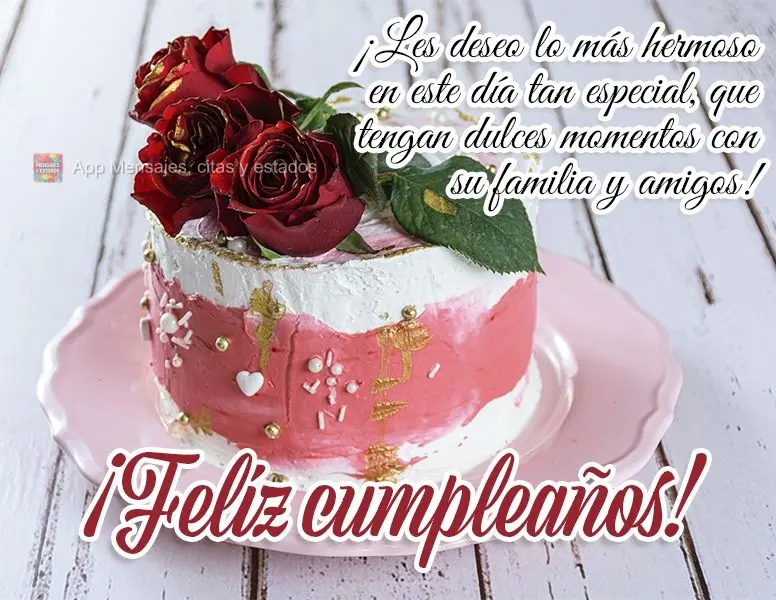 Desejo tudo de mais lindo neste dia especial, que você tenha doces momentos com sua família e amigos! Feliz Aniversário!