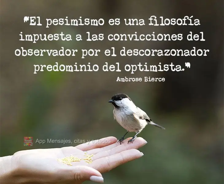 “O pessimismo é uma filosofia imposta às convicções do observador pelo desalentador predomínio do otimista.”  Ambrose Bierce