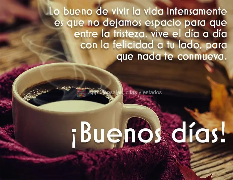 O lado bom de viver a vida intensamente é que não damos espaço para a tristeza entrar. Viva dia-a-dia com a felicidade ao seu lado, para que nada poss...