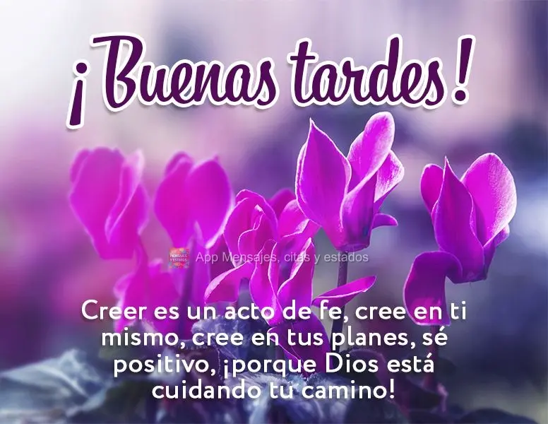 Creer es un acto de fe, cree en ti mismo, cree en tus planes, sé positivo, ¡porque Dios está cuidando tu camino! ¡Buenas tardes!