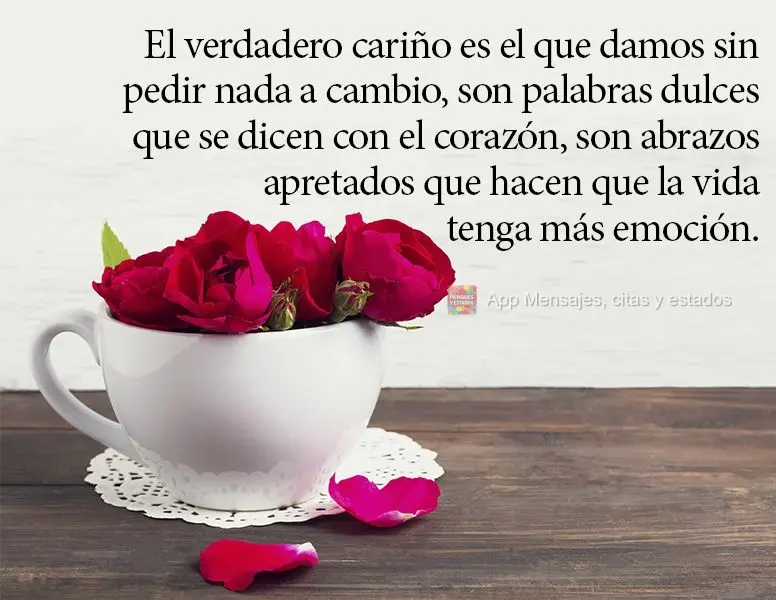 El verdadero cariño es el que damos sin pedir nada a cambio, son palabras dulces que se dicen con el corazón, son abrazos apretados que hacen que la vi...