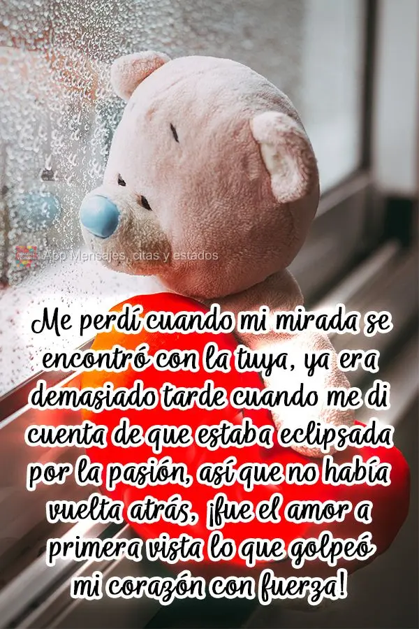 Eu me perdi quando meu olhar encontrou o seu, já era tarde demais quando percebi que estava ofuscado pela paixão, então não teve volta, foi amor a pr...