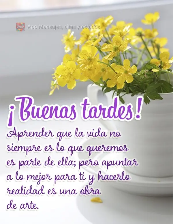 Aprender que a vida nem sempre é como desejamos, faz parte; mas almejar o melhor para si mesmo e fazer isso acontecer, isso é uma obra de arte. Boa tar...