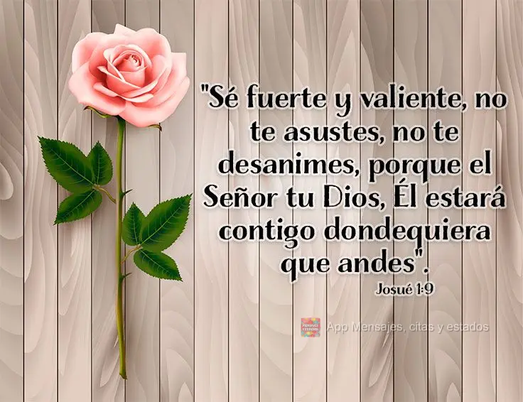 "Sé fuerte y valiente, no te asustes, no te desanimes, porque el Señor tu Dios, Él estará contigo dondequiera que andes". Josué 1: 9