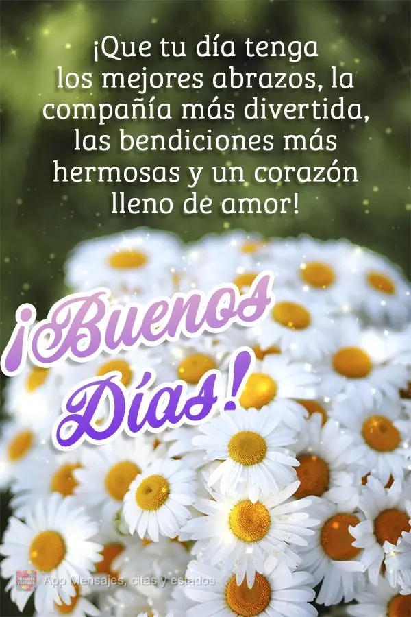Que seu dia tenha os melhores abraços, as companhias mais divertidas, as bênçãos mais lindas e um coração cheio de amor! Bom dia!
