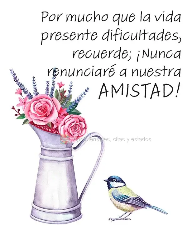 Por mucho que la vida presente dificultades, recuerde; ¡Nunca renunciaré a nuestra amistad!