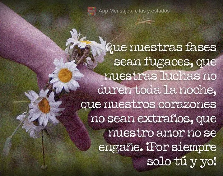 Que nossas fases sejam passageiras, que nossas brigas não durem a noite inteira, que nossos corações não se estranhem, que nosso amor não se engane....