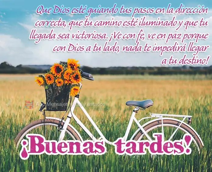 Que Dios esté guiando tus pasos en la dirección correcta, que tu camino esté iluminado y que tu llegada sea victoriosa. ¡Ve con fe, ve en paz porque ...