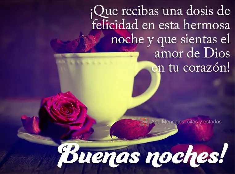 ¡Que recibas una dosis de felicidad en esta hermosa noche y que sientas el amor de Dios en tu corazón! ¡Buenas noches!