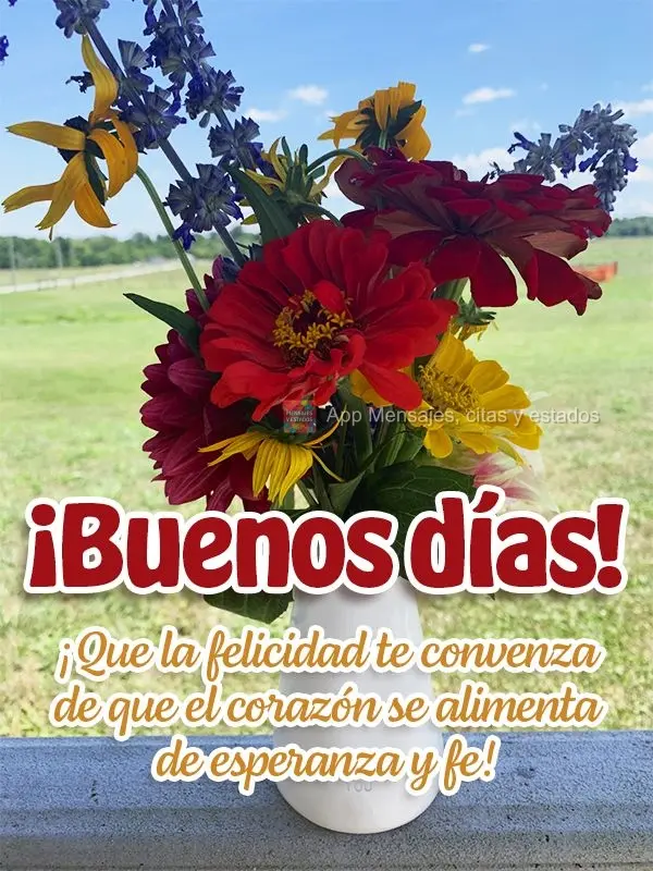 ¡Que la felicidad te convenza de que el corazón se alimenta de esperanza y fe! ¡Buenos días!