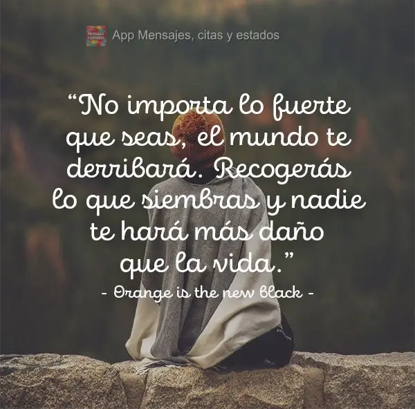 “No importa lo fuerte que seas, el mundo te derribará. Recogerás lo que siembras y nadie te hará más daño que la vida ”. Orange is the new black...