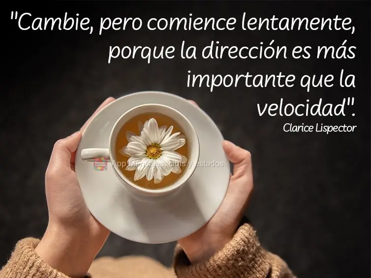 "Cambie, pero comience lentamente, porque la dirección es más importante que la velocidad". Clarice Lispector