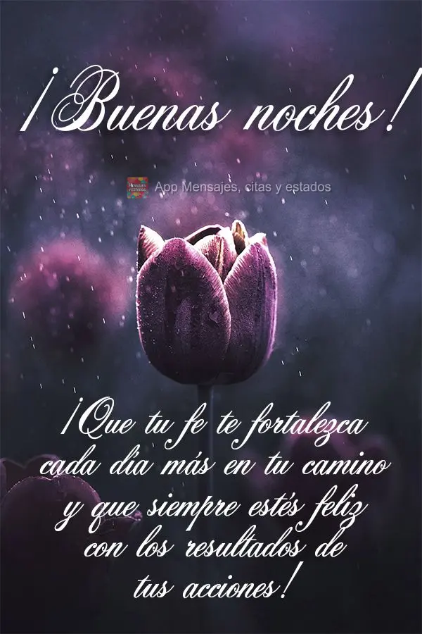 Que a tua fé te fortaleça cada dia mais em sua caminhada, e que possa sempre estar contente com os resultados de suas ações! Boa noite!