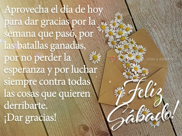 Aprovecha el día de hoy para dar gracias por la semana que pasó, por las batallas ganadas, por no perder la esperanza y por luchar siempre contra todas...