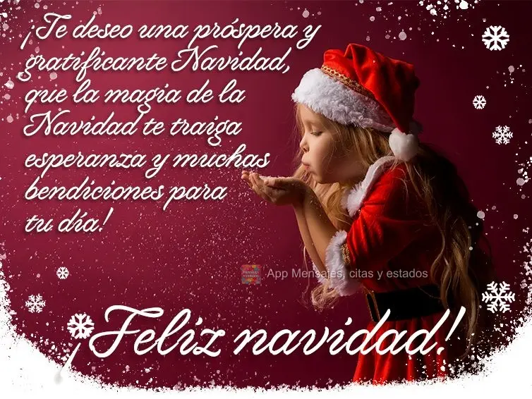 ¡Te deseo una próspera y gratificante Navidad, que la magia de la Navidad te traiga esperanza y muchas bendiciones para tu día! ¡Feliz navidad!
