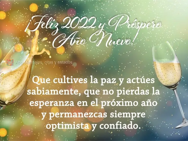 Que cultives la paz y actúes sabiamente, que no pierdas la esperanza en el próximo año y permanezcas siempre optimista y confiado. ¡Feliz 2022 y pró...