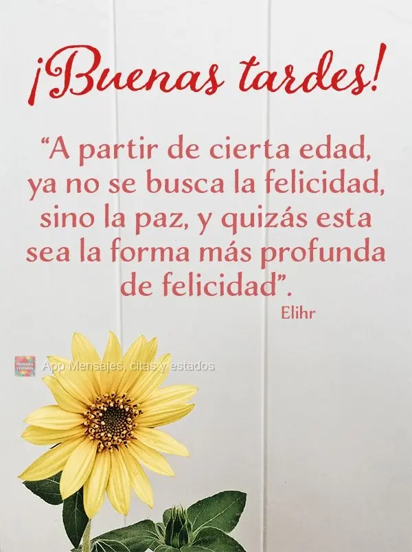 “A partir de certa idade, não é mais a felicidade que se busca, mas a paz, e talvez essa seja a forma mais profunda de felicidade.” Boa tarde! Elih...