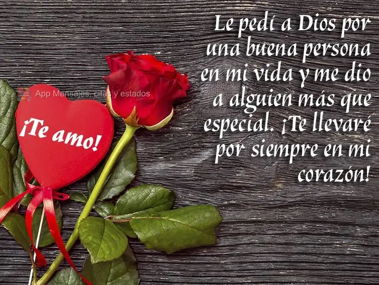 Le pedí a Dios por una buena persona en mi vida y me dio a alguien más que especial. ¡Te llevaré por siempre en mi corazón! ¡Te amo!