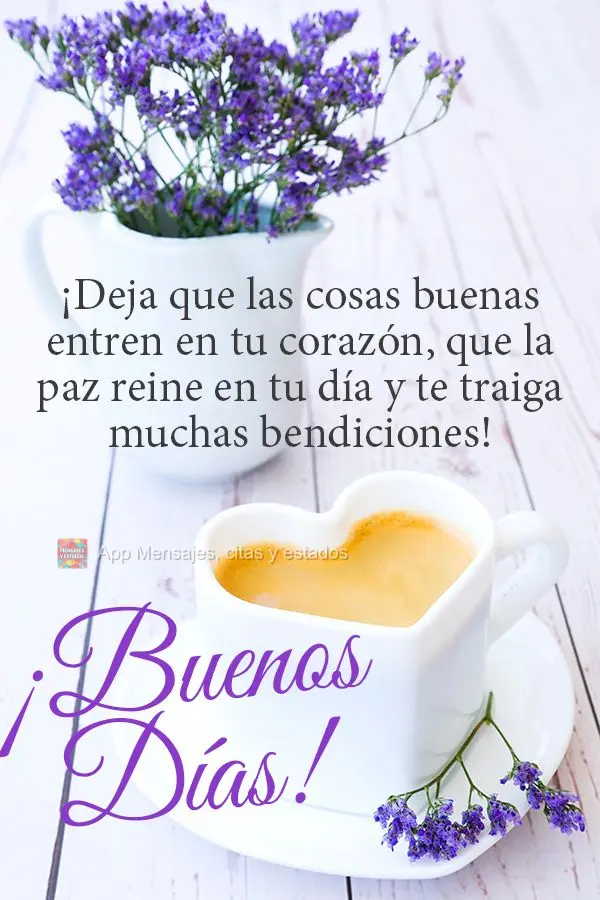 Deixa as coisas boas entrarem em seu coração, deixe a paz reinar em seu dia e lhe trazer muitas bênçãos! Bom dia!