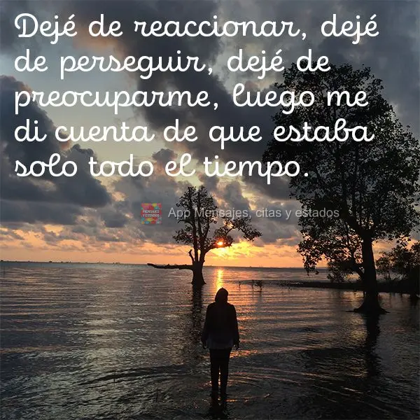 Dejé de reaccionar, dejé de perseguir, dejé de preocuparme, luego me di cuenta de que estaba solo todo el tiempo.