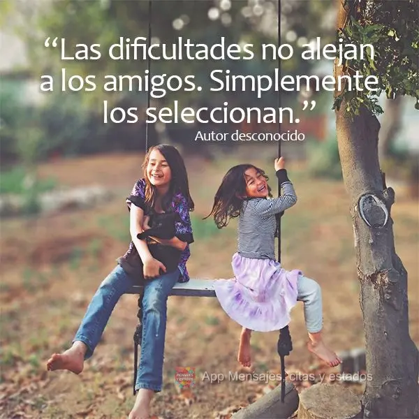 “Las dificultades no alejan a los amigos. Simplemente los seleccionan”. Autor desconocido