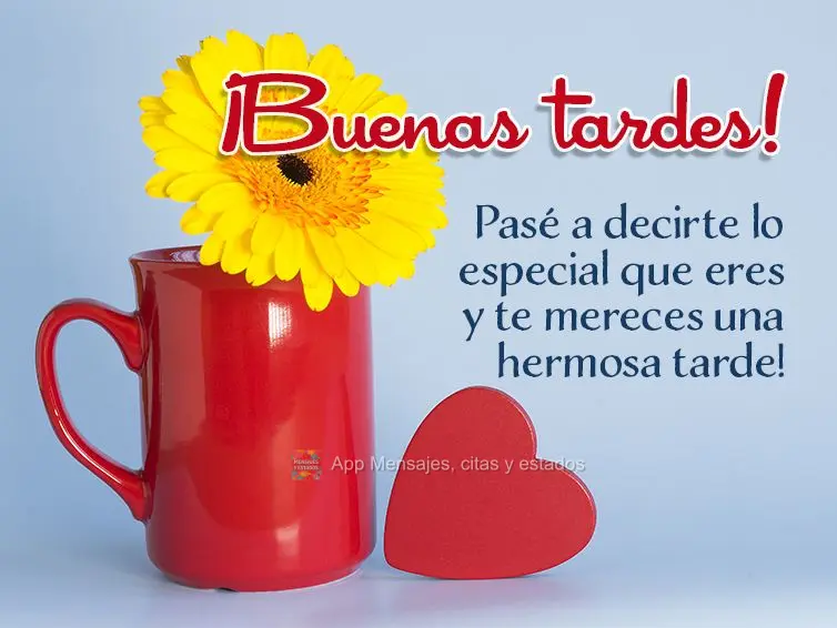 Pasé a decirte lo especial que eres y te mereces una hermosa tarde! ¡Buenas tardes!