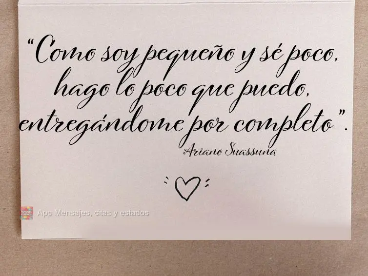 “Como soy pequeño y sé poco, hago lo poco que puedo, entregándome por completo”. Ariano Suasuna