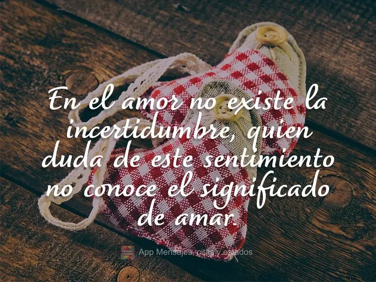 En el amor no existe la incertidumbre, quien duda de este sentimiento no conoce el significado de amar.
