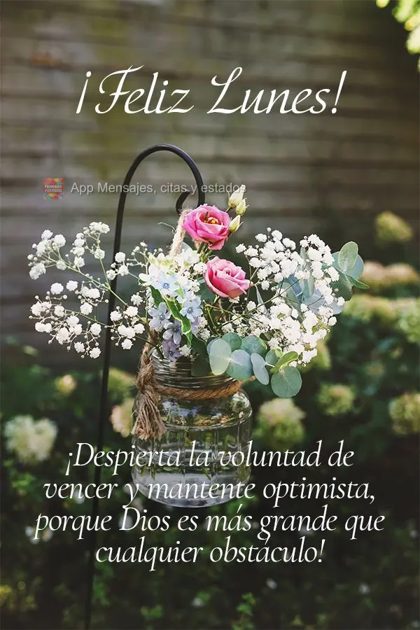 ¡Despierta la voluntad de vencer y mantente optimista, porque Dios es más grande que cualquier obstáculo! ¡Feliz lunes!