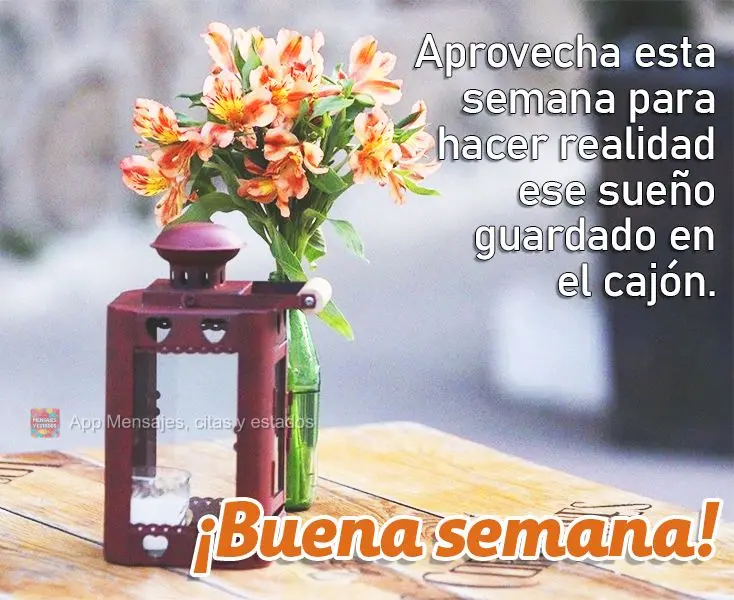 Aproveite essa semana para fazer acontecer aquele sonho guardado na gaveta. Boa semana!