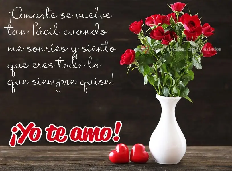 ¡Amarte se vuelve tan fácil cuando me sonríes y siento que eres todo lo que siempre quise! ¡Yo te amo!