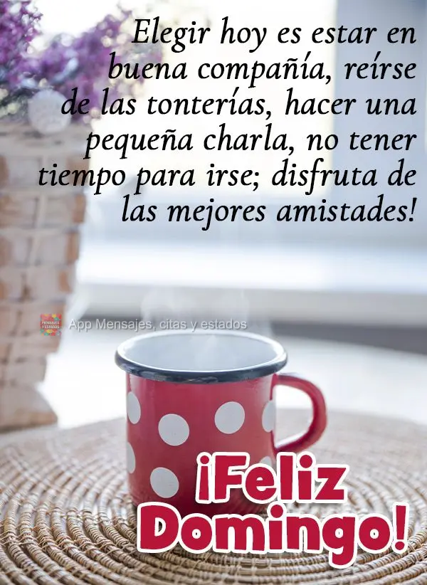 Elegir hoy es estar en buena compañía, reírse de las tonterías, hacer una pequeña charla, no tener tiempo para irse; disfruta de las mejores amistad...