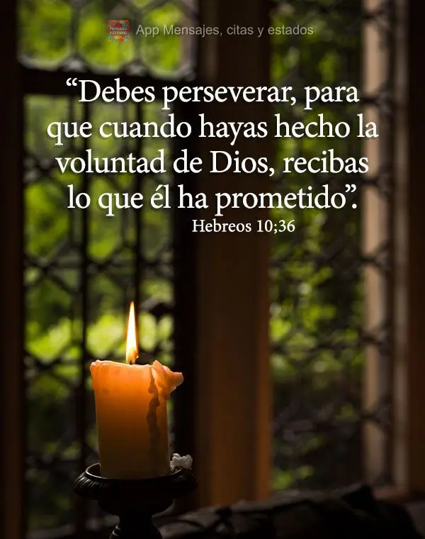 “Debes perseverar, para que cuando hayas hecho la voluntad de Dios, recibas lo que él ha prometido”. Hebreos 10;36