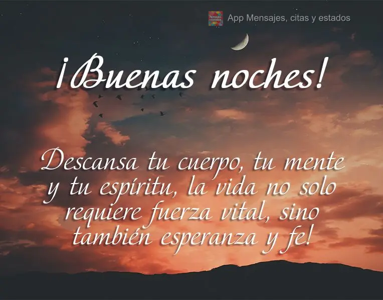 Descanse seu corpo, sua mente e seu espírito, a vida não exige só força vital, mas esperança e fé também! Boa noite! 