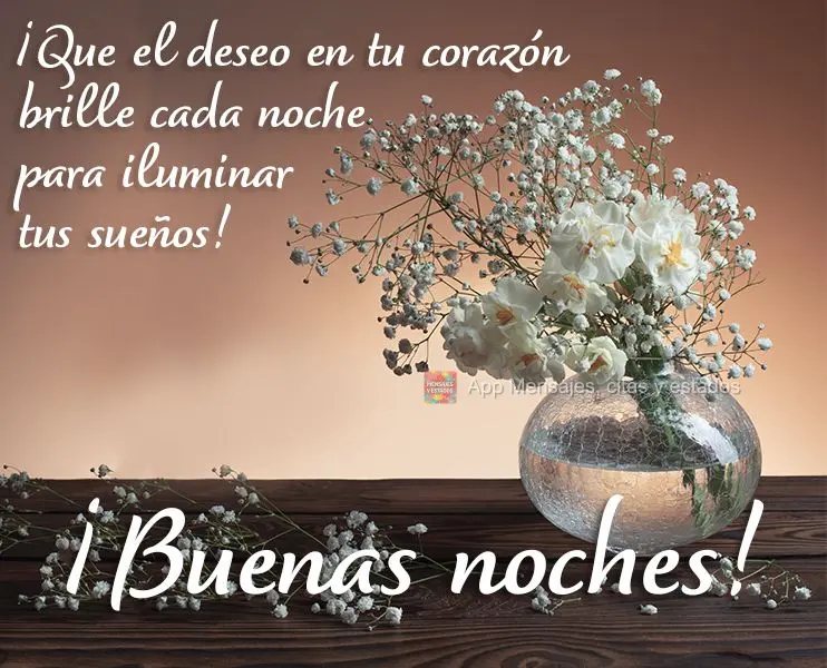¡Que el deseo en tu corazón brille cada noche para iluminar tus sueños! ¡Buenas noches!