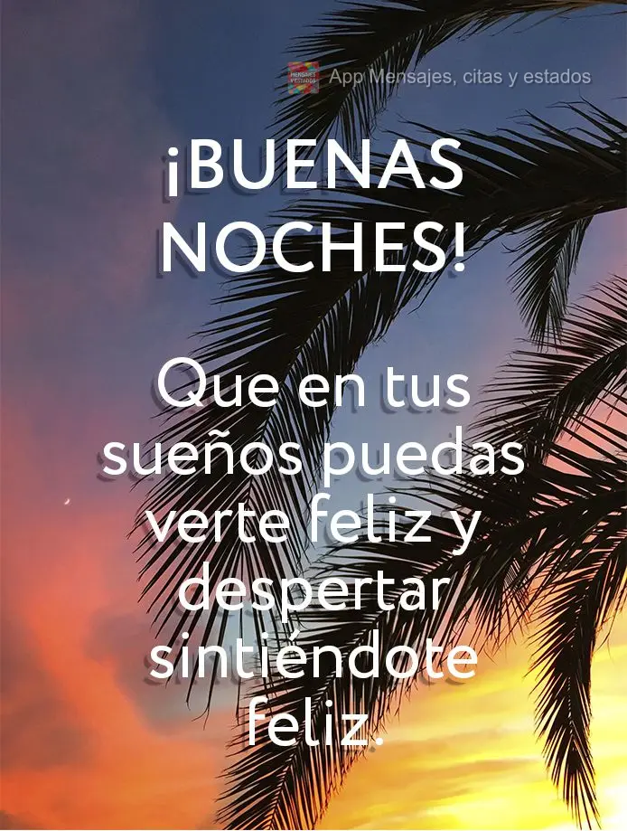 Que en tus sueños puedas verte feliz y despertar sintiéndote feliz. ¡Buenas noches!