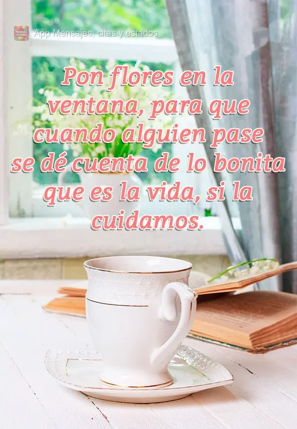 Pon flores en la ventana, para que cuando alguien pase se dé cuenta de lo bonita que es la vida, si la cuidamos.