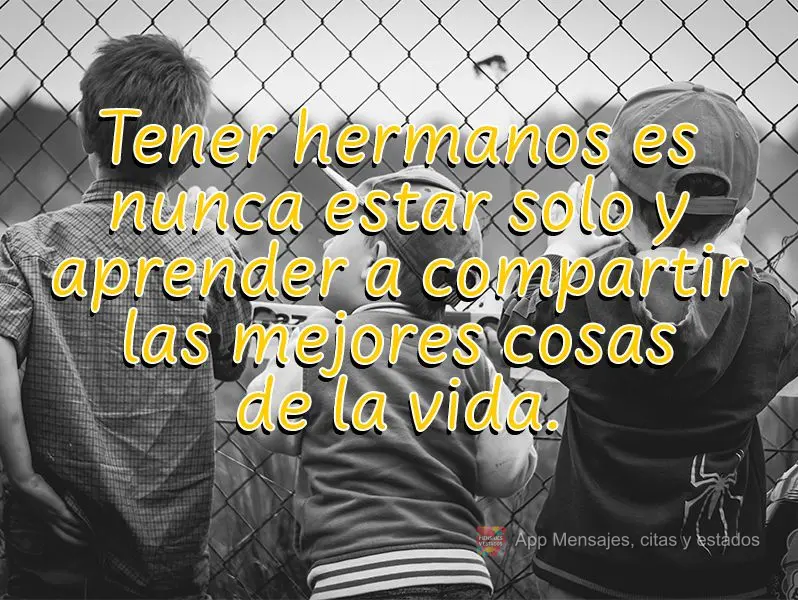 Ter irmãos é nunca estar sozinho e aprender a compartilhar as melhores coisas da vida.
