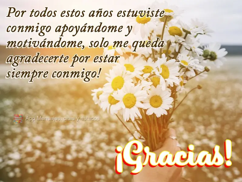 Por todos estos años estuviste conmigo apoyándome y motivándome, solo me queda agradecerte por estar siempre conmigo! ¡Gracias!