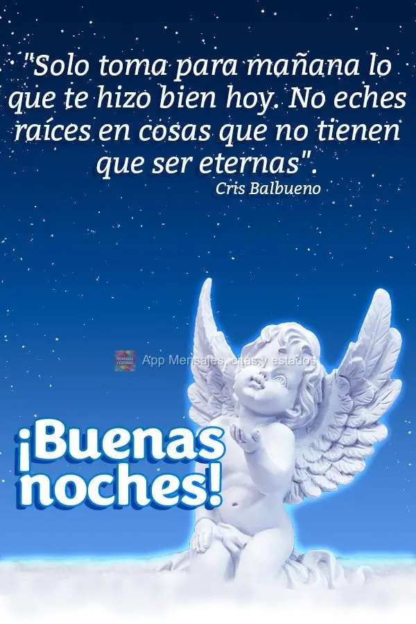 "Somente leve para o amanhã, o que lhe fez bem hoje. Não crie raízes nas coisas que não precisam ser eternas." Boa noite!  Cris Balbueno