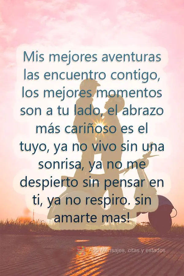 Mis mejores aventuras las encuentro contigo, los mejores momentos son a tu lado, el abrazo más cariñoso es el tuyo, ya no vivo sin una sonrisa, ya no m...
