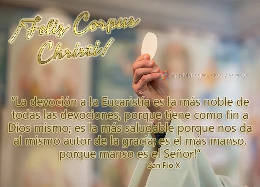“A devoção à Eucaristia é a mais nobre de todas as devoções, porque tem o próprio Deus por objetivo; é a mais salutar porque nos dá o próprio...