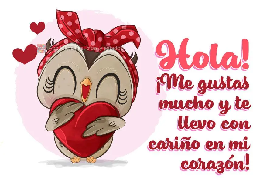 ¡Hola! ¡Me gustas mucho y te llevo con cariño en mi corazón!