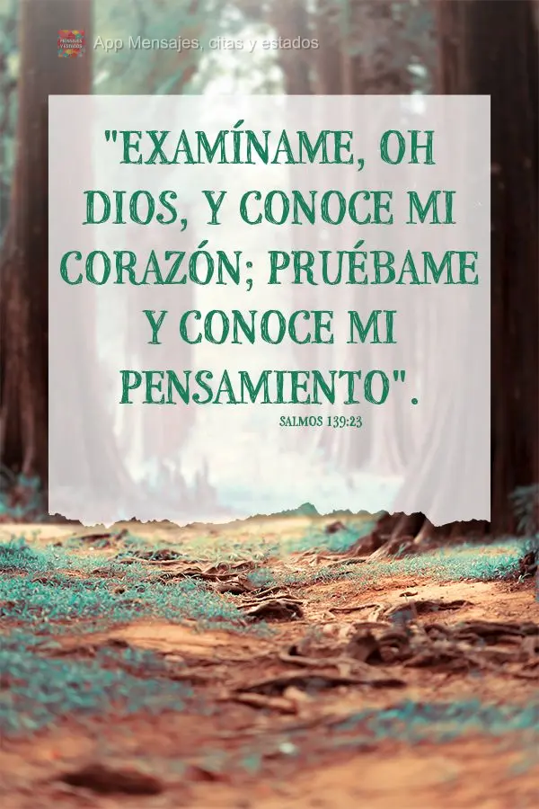"Examíname, oh Dios, y conoce mi corazón; pruébame y conoce mi pensamiento". Salmos 139:23
