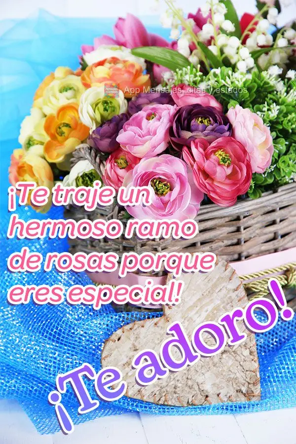 ¡Te traje un hermoso ramo de rosas porque eres especial! ¡Te adoro!