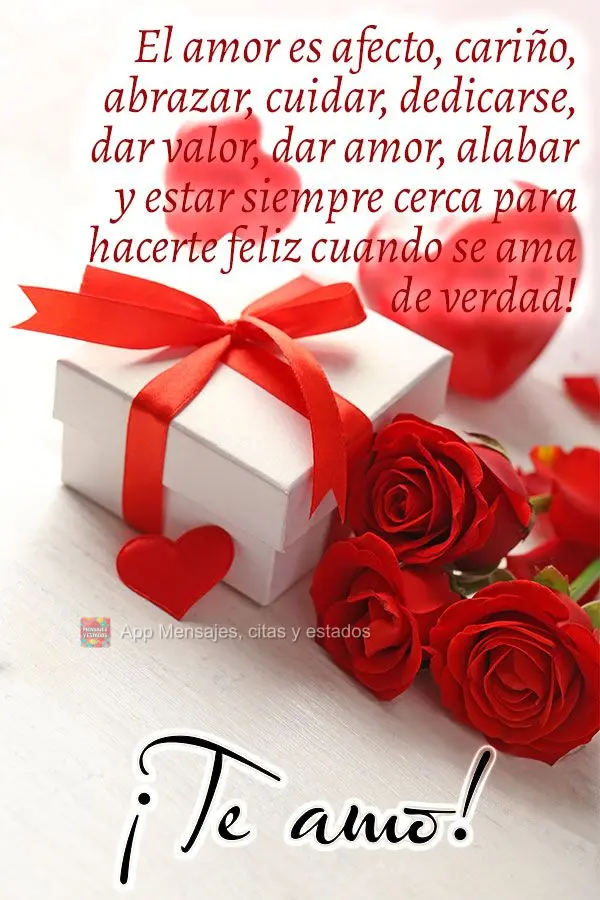 El amor es afecto, cariño, abrazar, cuidar, dedicarse, dar valor, dar amor, alabar y estar siempre cerca para hacerte feliz cuando se ama de verdad! ¡T...