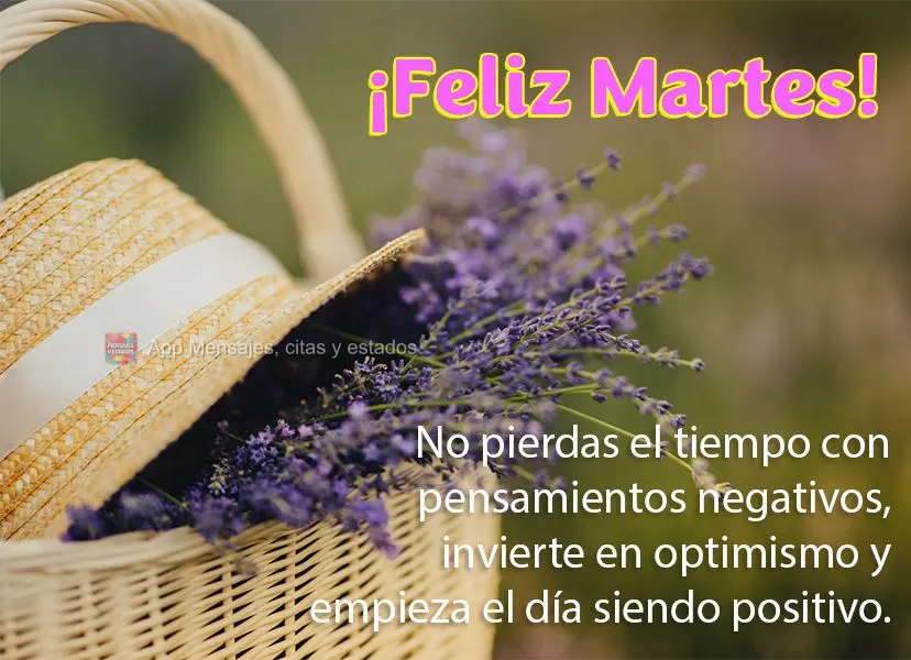 No pierdas el tiempo con pensamientos negativos, invierte en optimismo y empieza el día siendo positivo. ¡Feliz martes!